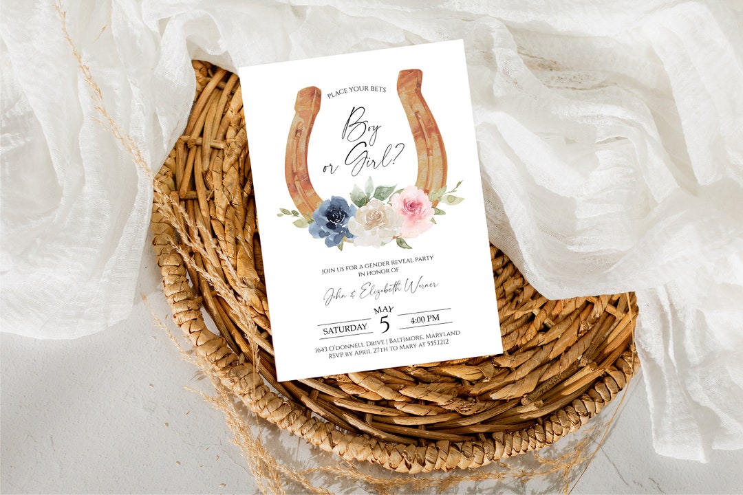 Gender Reveal Kentucky Derby Party Invitation, Editable Gender Reveal
