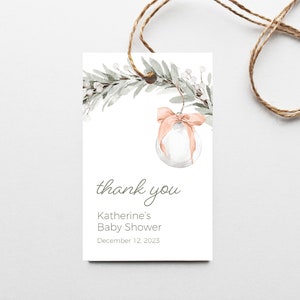 Girl Christmas Baby shower Favor Tag, Winter Girl Baby Shower Thank You Tag, Pink Holiday Baby Shower Favor Tag Girl, e566