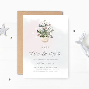 Editable Gender Reveal Party Invitation, Instant Download, Christmas Gender Reveal Invitation, e717