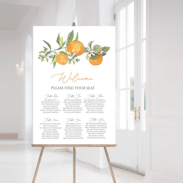 Little Cutie Baby Shower Seating Chart, Instant Download, Editable Seating Chart, Citrus Seating Chart, e446