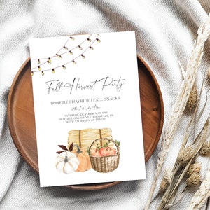 Autumn Harvest Party Invitation, Instant Download, Editable, Backyard Bonfire Invite, Fall Birthday Party Invitation, hayride invite, e608