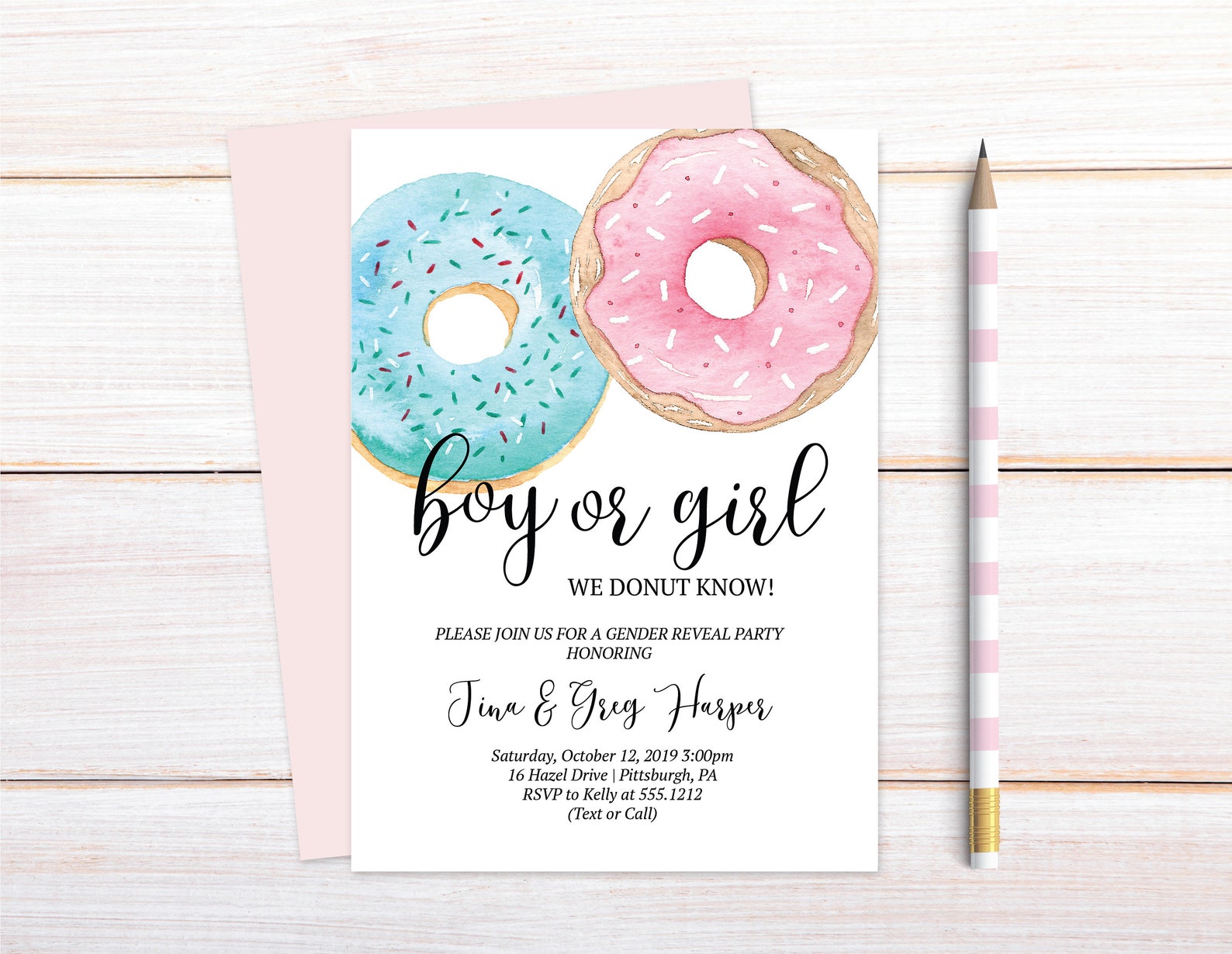 Donut Gender Reveal Invitation Gender Reveal Party Etsy