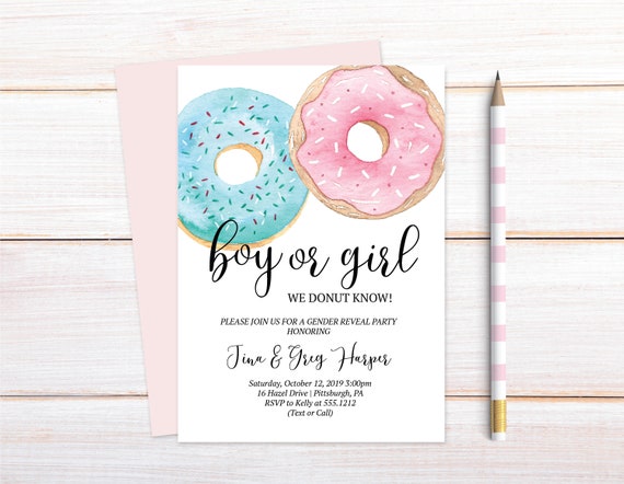 Donut Gender Reveal Invitation Gender Reveal Party Etsy