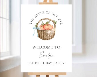 Apple Birthday Party Welcome Sign, Instant Download, Apple Welcome Sign, Templett, Printable Birthday party Sign, E607