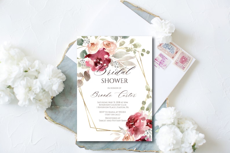 Burgundy Bridal Shower Invite Floral Bridal Invite Bridal Shower Invitation INSTANT DOWNLOAD e218 Editable Bridesmaids Luncheon Invite