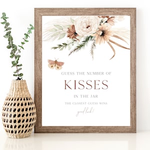 Boho Butterfly How Many Kisses are in the Jar Sign, Instant Download, Printable Baby Shower Game, Butterfly Baby Shower Decoration, e716