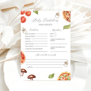 Jeu de baby shower de prédictions de pizza, téléchargement immédiat, carte modifiable de prédictions et de conseils, jeu de baby shower sur le thème de la pizza