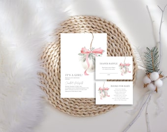 Christmas Girl Baby shower Invitation Bundle, Winter Girl Baby Shower Invitation Package, Winter Pink Digital Baby Shower Invitation, e566