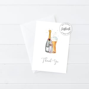 Tarjeta de agradecimiento de baby shower de burbujas, cervezas y biberones, agradecimiento de baby shower editable, Templett, e375b