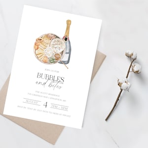 Bubbles and Bites Invitation Template, Instant Download, Editable Charcuterie Invitation, Cocktails and Appetizer Invite