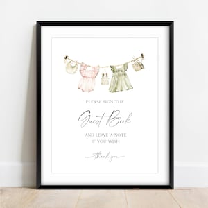 Girl Baby Shower Guest Book Printable Sheet, Baby Clothes Shower Guest List, Pink Sign in Sheet, TEMP