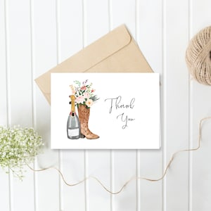 Biglietto di ringraziamento Boots and Bubbly, biglietti di auguri per addio al nubilato in stile country, biglietto di ringraziamento per addio al nubilato in stile western, E368