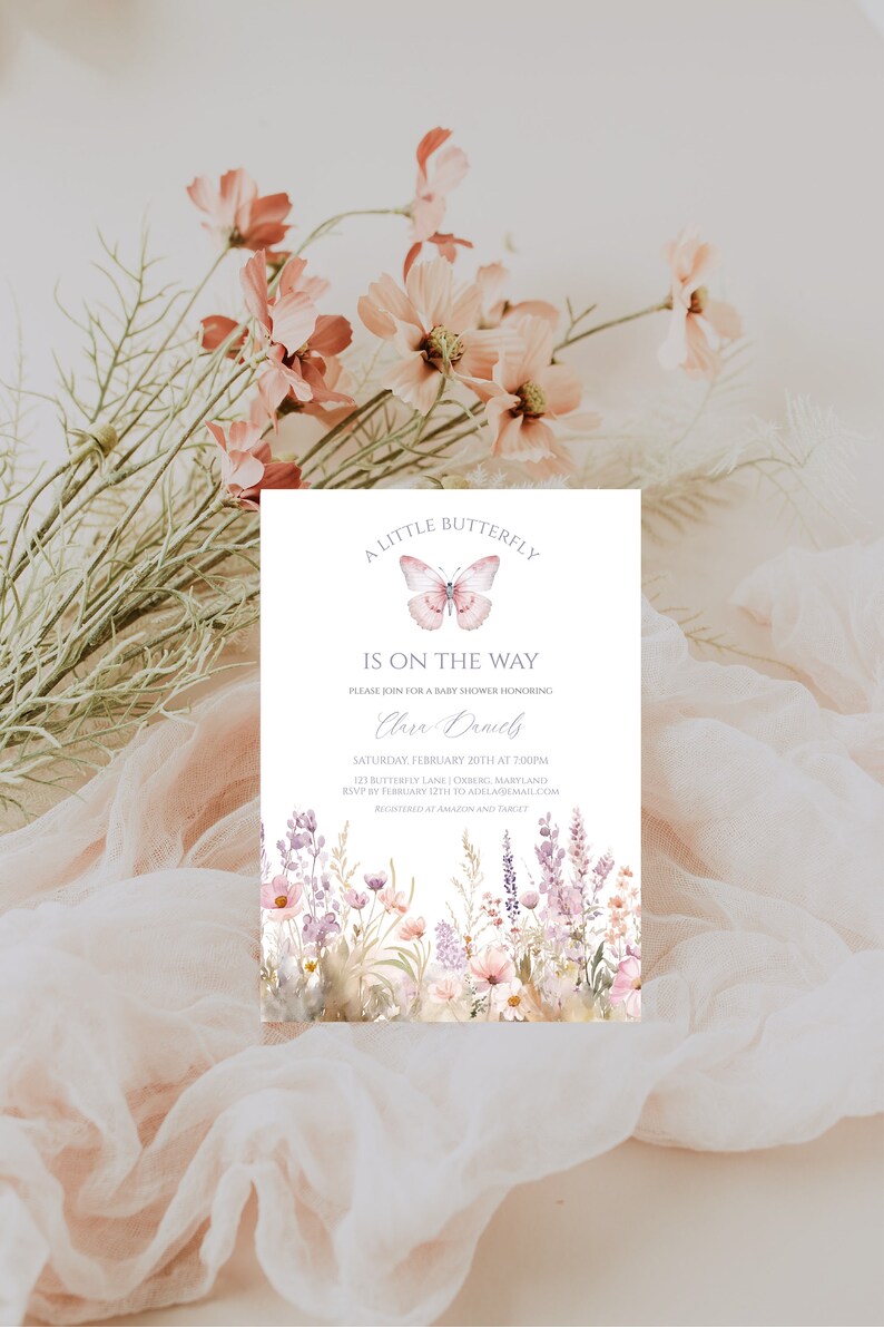 Boho Butterfly Baby Shower Invitation, Self-editing Floral Butterfly ...