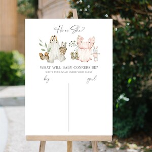 Editable Gender Reveal Party Voting Sign, Instant Download, He or She Gender Reveal Boy or Girl Voting Sign, Baby Clothes, e706
