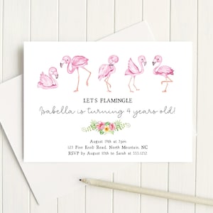 Pink Flamingo Birthday Party Invitation, Flamingo Birthday Invitation, Editable Pool Birthday Party Invite Templett, Instant Download