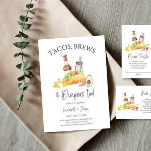 Taco Baby Shower Invitation Bundle, Tacos, Brews and Diapers Baby Shower Invitation, INSTANT DOWNLOAD, Templett, Digital Invitation