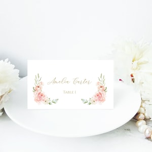 Pink Floral Place Cards,  INSTANT DOWNLOAD, Editable Template, Templett, Tea Party Tented Food Cards, Editable Food Tents, L562