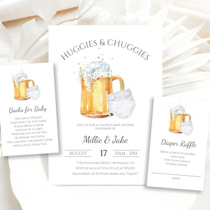 Huggies and Chuggies Couples Shower Invitation Bundle, Instant Download, Editable Diaper Baby Shower Template, Coed Baby Shower Package