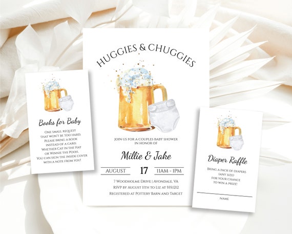 Huggies and Chuggies Couples Shower Invitation Bundle, Instant Download, Editable Diaper Baby Shower Template, Coed Baby Shower Package