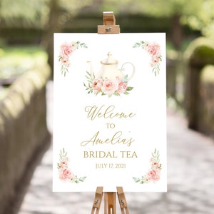 Bridal Shower Tea Party Welcome Sign,  Printable Bridal Shower Sign, Editable Baby Tea party Sign, Instant Download, L562