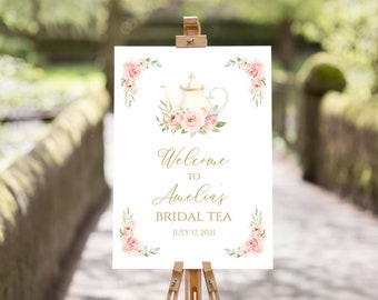 Bridal Shower Tea Party Welcome Sign,  Printable Bridal Shower Sign, Editable Baby Tea party Sign, Instant Download, L562