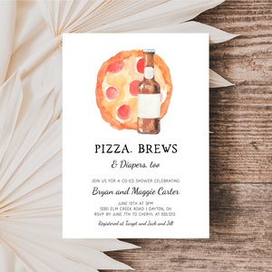 Pizza, Beer and Diaper Baby Shower Invitation, Instant Download, Editable, Co-ed Baby Shower Invite, L507