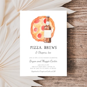 Pizza, Beer and Diaper Baby Shower Invitation, Instant Download, Editable, Co-ed Baby Shower Invite, L507