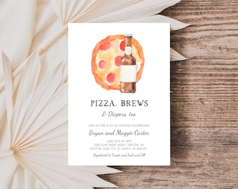 Pizza, Beer and Diaper Baby Shower Invitation, Instant Download, Editable, Co-ed Baby Shower Invite, L507