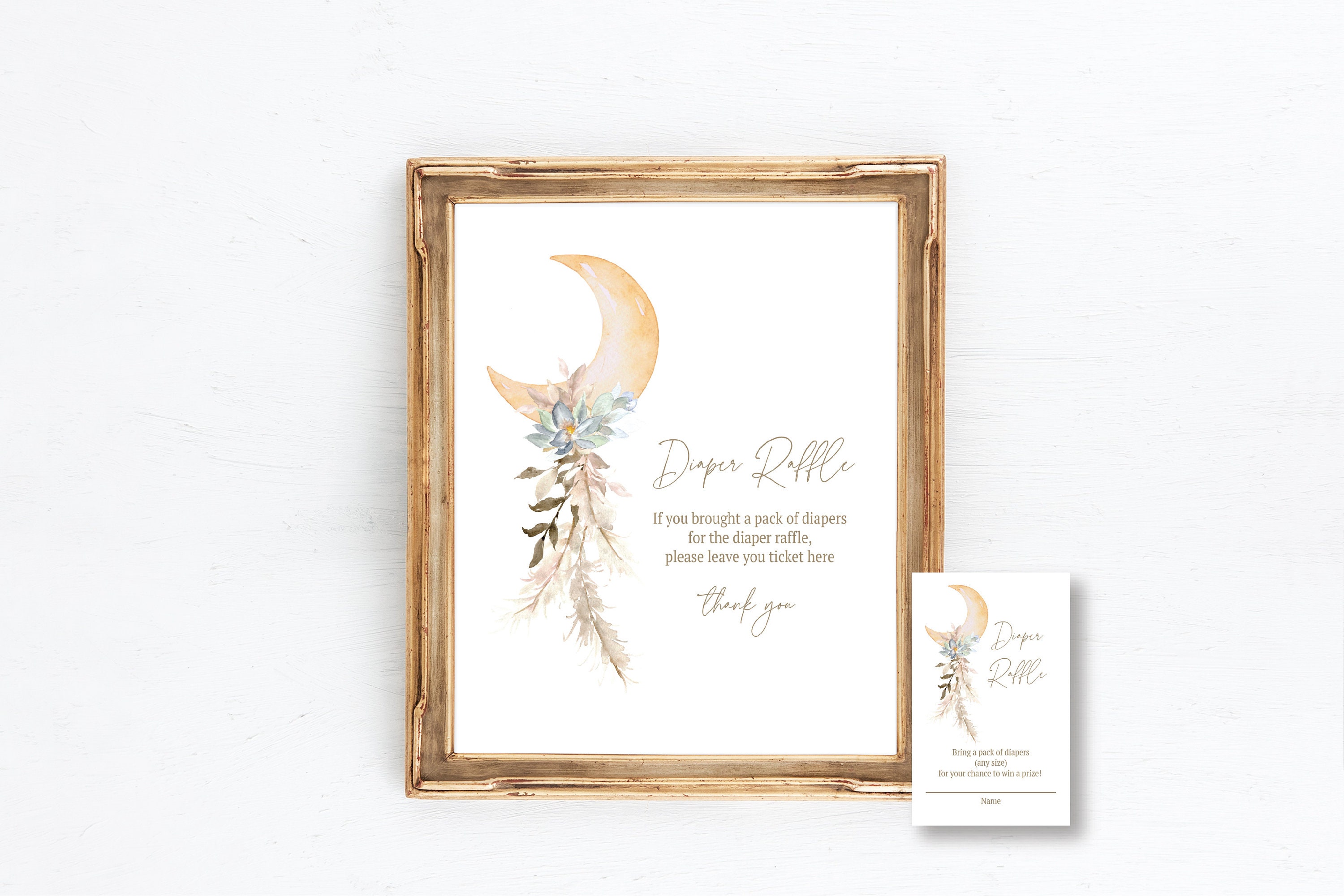 Moon and Stars Diaper Raffle Sign and Card, Instant Download, Baby ...