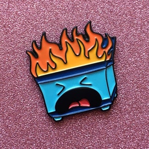 Dumpster Fire Pin, Blue Enamel Pin, Original Design, Quirky Fashion Accessory