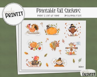 Printable Fall Sticker Bundle, Autumn Vinyl Stickers, PNG Cricut Silhouette Printable Sticker Sheet, Print and Cut Stickers