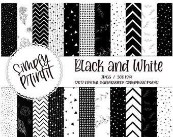 Digital Paper, PRINTABLE Black and White Digital Background, Black and White Pattern Printable Scrapbook Paper