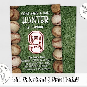 Baseball Birthday Invitation - Editable Baseball Invitation, Baseball Invitation, Baseball Party Invite Corjl
