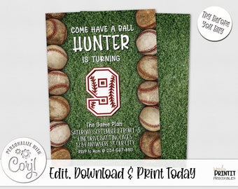 Baseball Birthday Invitation - Editable Baseball Invitation, Baseball Invitation, Baseball Party Invite Corjl