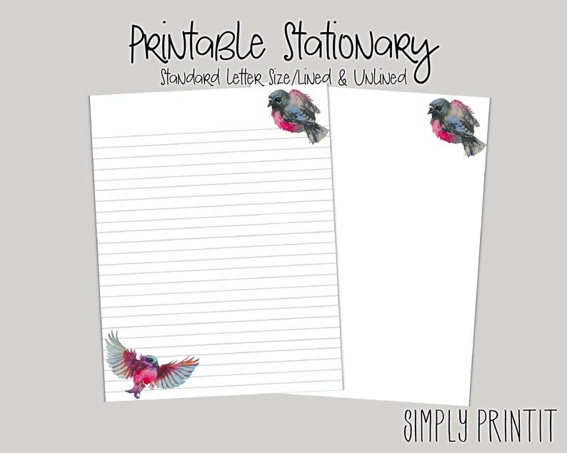 Watercolor Bird Printable Stationary A4 Stationary Digital | Etsy