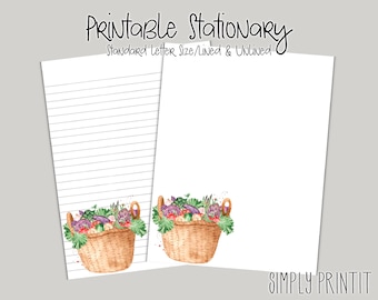 Stationery Paper, Vegetable Basket Printable Stationary, A4 Printable stationary set, instant download printable paper