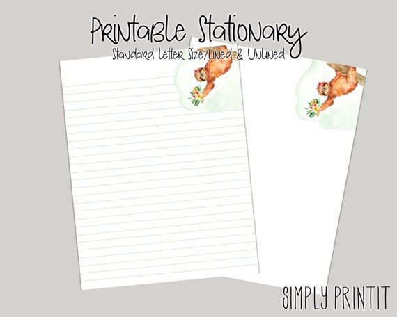 Sloth Printable Stationary Set A4 Stationary Paper Instant