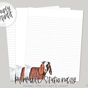 Papelería imprimible, papelería digital, papel de escritura de cabra, papel de papelería para animales de granja, cartas de agradecimiento, papel de carta sin forro