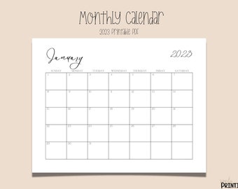 2023 Monthly Calendar, Printable Calendar, 2023 Dated Calendar, Minimalist Calendar, Landscape Calendar Instant Download