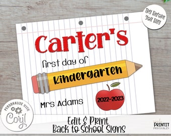Back to School Sign, Editable Pencil Printable Sign, Digital Download, Back to School Board, White Notebook Background Back 2 School Sign