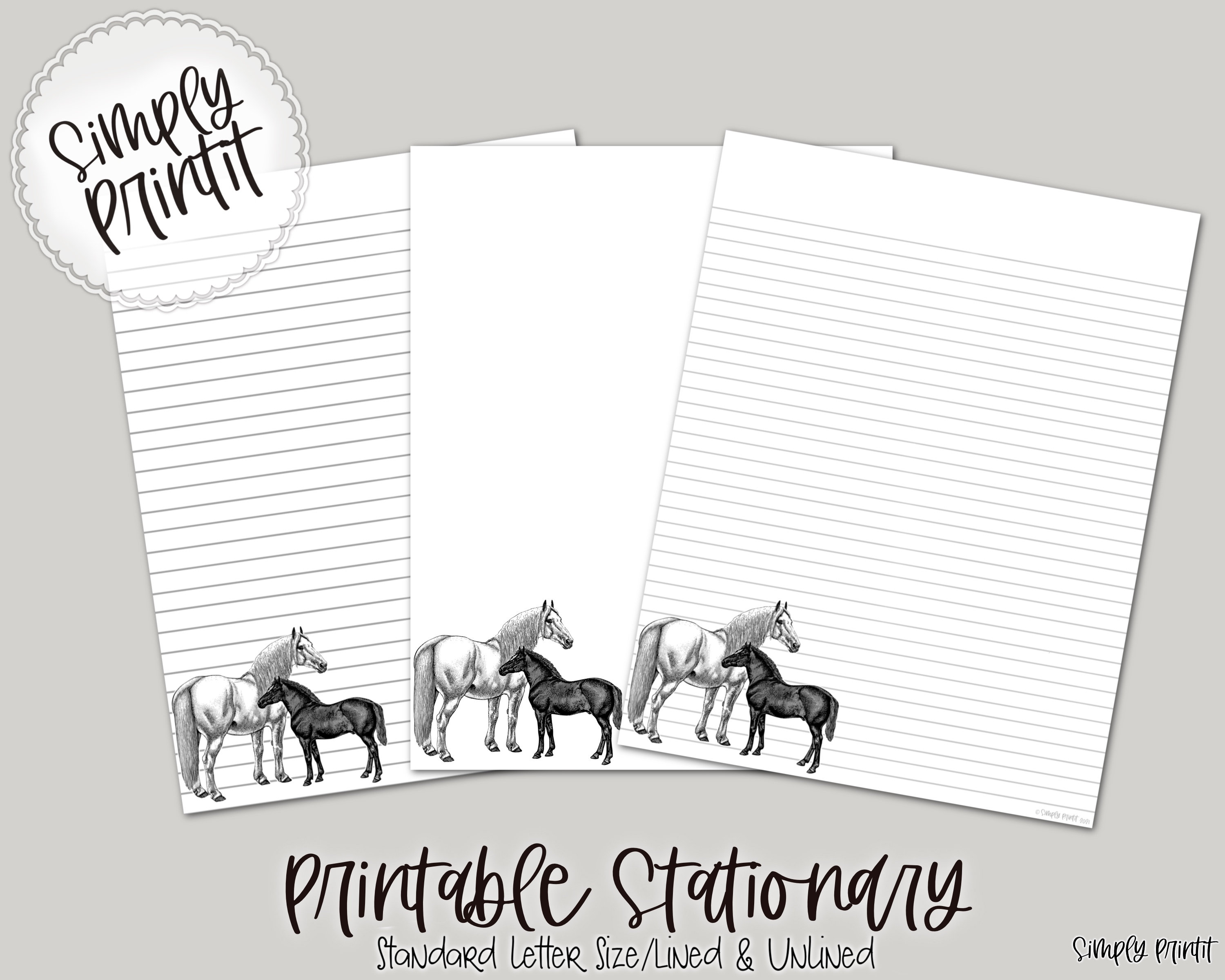 Horses Printable Stationery Set A4 Stationary Paper Instant | Etsy