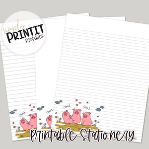 Papelería imprimible, Papelería de cerdo digital, Papel de escritura de cerdo, Papel de papelería de animales de granja, Cartas de agradecimiento, Papel de carta sin forro forrado