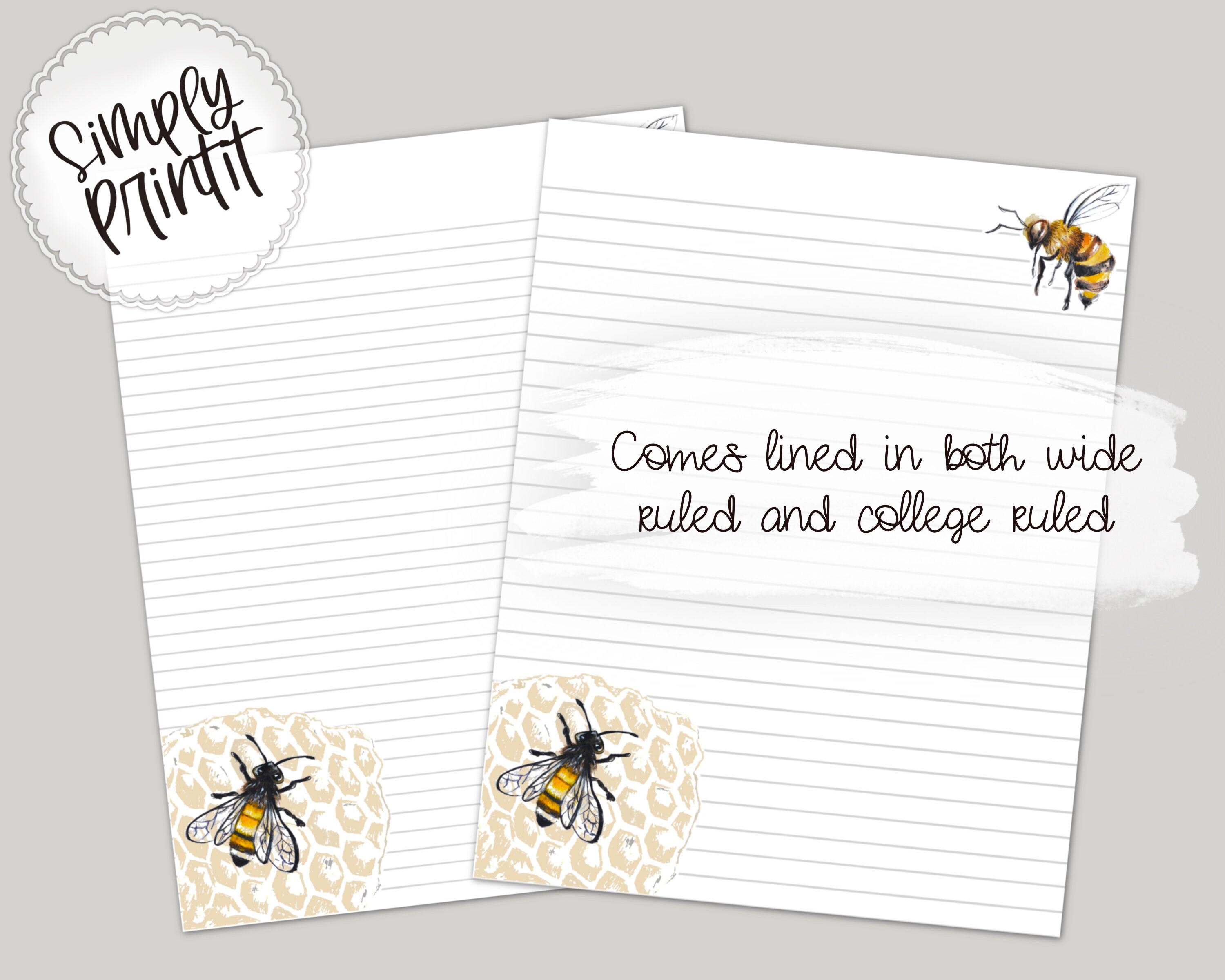 Stationary Paper, Bee Printable Stationary, A4 Stationary, Digital ...