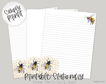 Stationary Paper, Bee Printable Stationary, A4 Stationary, Digital Paper Instant Download
