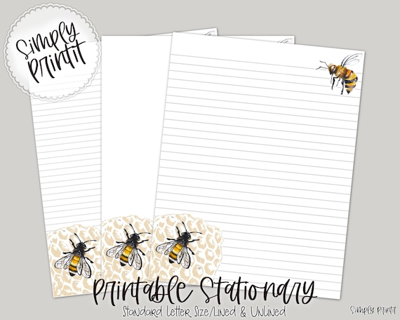 Stationary Paper Bee Printable Stationary A4 Stationary - Etsy