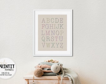 Wall Art, PRINTABLE Neutral Nursery Wall Art Digital Print, Alphabet Print Poster, Playroom Wall Decor