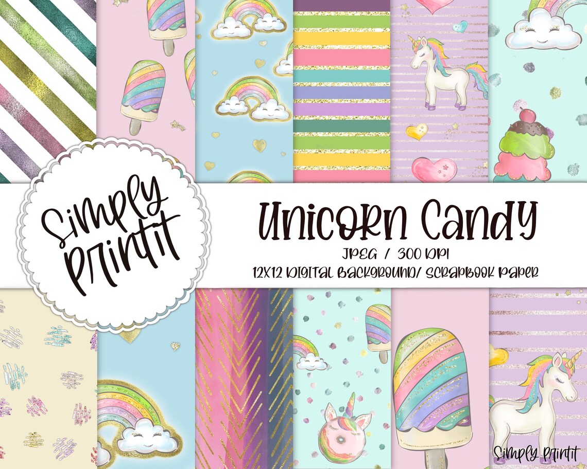 digital papers unicorn printable scrapbook paper seamless etsy