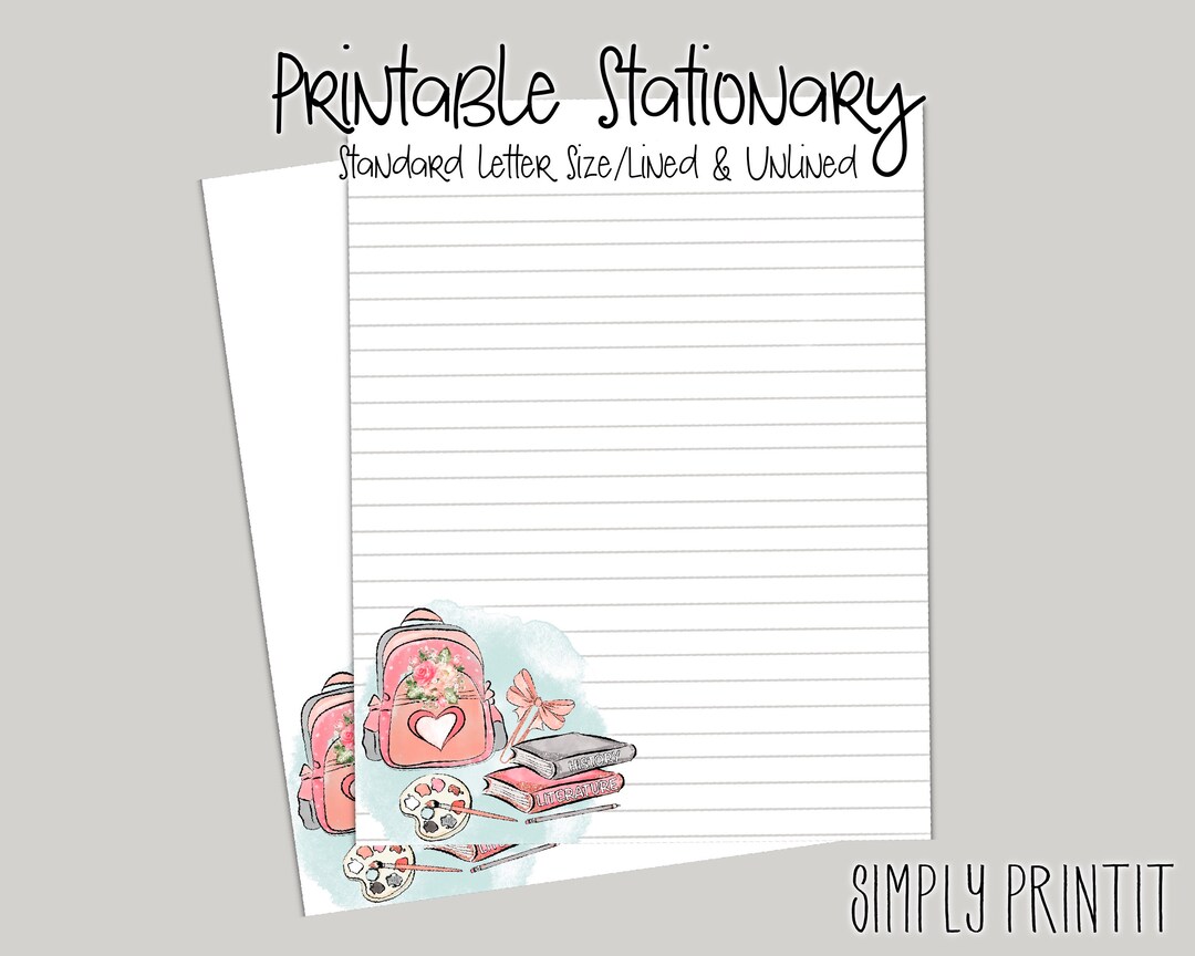 Stationery Paper, Backpack Printable Stationary, A4 Stationary, Digital
