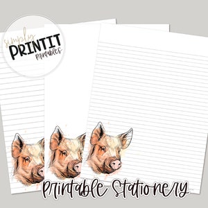Papelería imprimible, Papelería de cerdo digital, Papel de escritura de cerdo, Papel de papelería de animales de granja, Cartas de agradecimiento, Papel de carta sin forro forrado