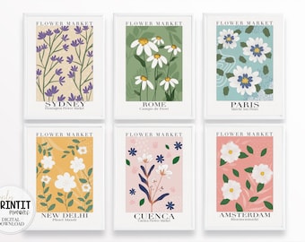 Flower Market Print, Gallery Wall Set, Girly Wall Art, Matisse Print Set, Multi Piece Wall Art, Room Decor for Teens, Set of 6, Printable